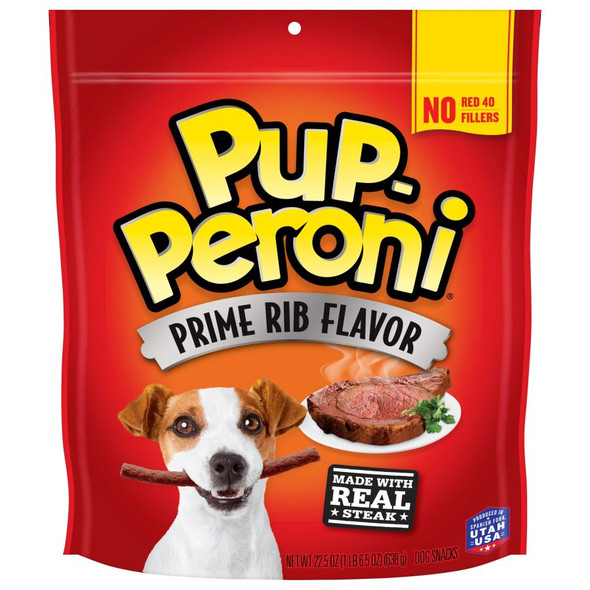 <body><p>Now you can treat your pup to the steakhouse flavor he loves any time! New Pup-PeroniÂ® Prime Rib Flavor dog snacks are made with real beef as the #1 ingredient for a savory flavor that tastes like it's straight off the steak master's grille. Made with real steak these tasty dog treats have a mouthwatering aroma and a one-of-a-kind taste that gets tails wagging. When it's Pup-PeroniÂ® Dogs Just KnowÂ®!</p><ul><li>Prime Rib Flavor dog snacks</li> <li>Made with real beef as the #1 ingredient</li> <li>Mouthwatering aroma and a savory flavor</li></ul></body>