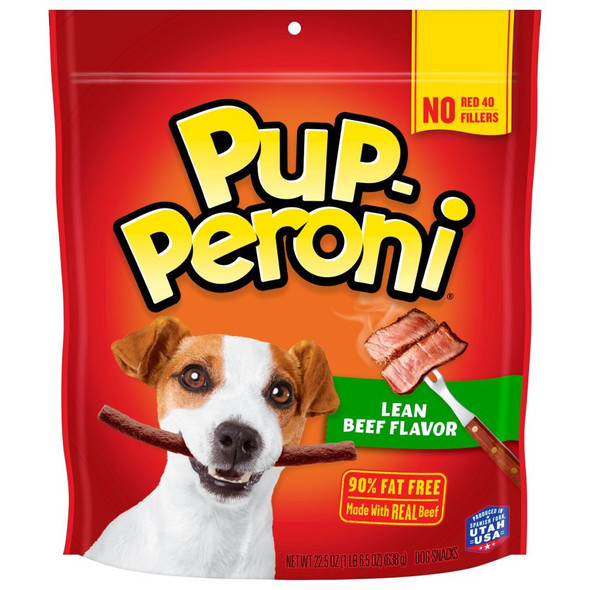 <body><p>Pup-Peroni Lean Beef Flavor dog snacks pack all the real meat taste into a treat that's 90% fat-free! They're delicious guilt-free dog snacks that are perfect after a walk run or a spur-of-the-moment fetch session!</p><ul><li>Delicious, dog snacks that are 90% fat-free</li> <li>A mouthwatering aroma that dogs just can't resist</li> <li>Tender, tasty treats without the guilt</li></ul></body>