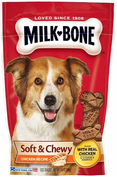 <body><p>Milk-Bone Soft & Chewy Chicken Recipe dog snacks are delicious tender snacks that are made with real chicken. Prepared with care by the makers of Milk-Bone dog snacks, these tasty treats will give your dog the simple, genuine joy that your dog gives you every day.</p><ul><li>Wholesome, delicious treats that you can feel good about giving</li> <li>Fortified with 12 vitamins & minerals to help keep your dog at his or her best</li></ul></body>