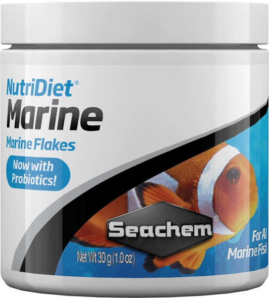 <body><p>NutriDietÂ® Marine Flakes is a premium and nutritionally balanced diet formulated to meet the requirements of all marine fish. It contains only the highest quality ingredients including fish, shrimp, and squid without low nutritional value fillers. As with all of the Seachem NutriDiets, Marine Flakes have Chlorella Algae as an exceptional source of a broad range of vitamins, amino acids as well as all other nutrients required for animal life. Chlorella Algae is considered a potential super food that far surpasses the nutrients delivered by Spirulina Algae common to other diets. It is enhanced with Entice to attract finicky eaters and enhance palatability. Additionally, Marine Flakes contain GarlicGuard as an appetite stimulant.</p></body>