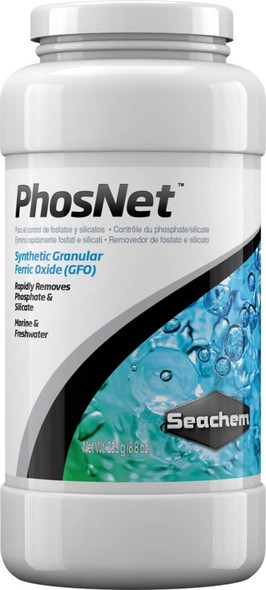 <body><p>Rapidly removes phosphate and silicate. PhosNet is a granular ferric oxide (GFO) with high porosity, high surface area and high binding capacity. It will rapidly remove phosphates and silicates from both freshwater and saltwater and will not release them back into your aquarium. It exhibits stronger binding capacity than most competing products and consequently can reduce phosphates and silicates to very low levels.</p></body>