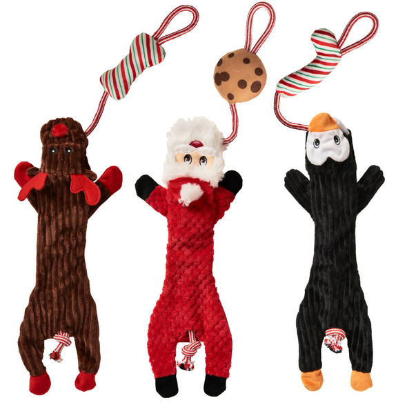 <body><p>Festive holiday characters with a sliding rope and toy. Durable rope with handle runs through the length of the toy and is great for a game of tug-o-war! Each toy features crinkle paper and a squeaker for even more fun on Christmas morn.</p><ul><li>Holiday Toys</li> <li>Festive holiday characters with a sliding rope</li> <li>Durable rope with handle</li> <li>Crinkle paper and squeaker</li></ul></body>