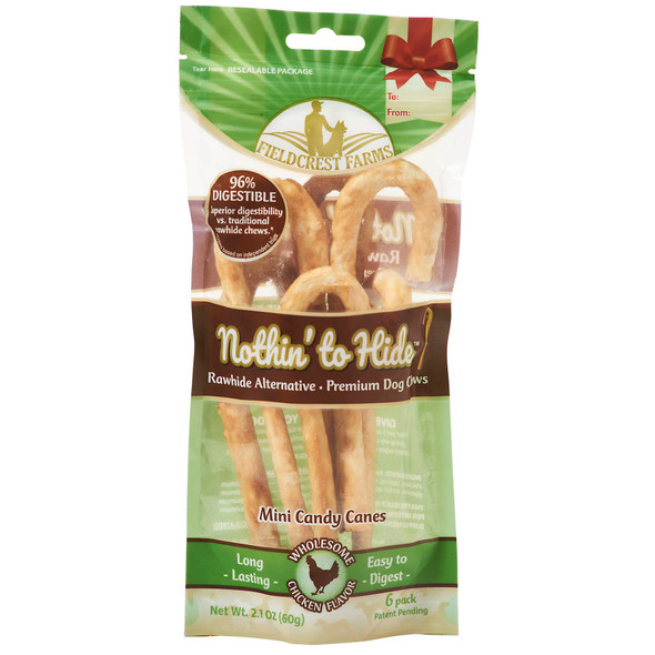 <body><p>Nothin' to Hide chews are highly digestible alternative to rawhide. Available in a wide range of sizes and shapes, our wholesome chicken coated chews are sure to offer a safe, flavorful chewing experience for your pets. Contains 6 pieces of mini Candy Cane in a resealable pouch.</p><ul><li>Highly digestible alternative to rawhide</li></ul></body>