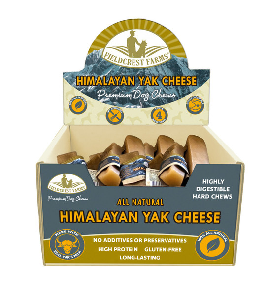 <body><p>Himalayan Yak Cheese Chews are an ancient recipe developed by yak herdsmen from Nepal as a portable high protein snack. These dense, tasty treats are now made just for your furry companion as a lang-lasting chew to be enjoyed for hours. The hard texture helps to support clean teeth, healthy gums and strang jaw muscles during chewtime while all-natural, limited ingredients make yak cheese chews easy to digest. All natural. No additives or preservatives. Hard texture helps support clean teeth, healthy gums, and strong jaw muscles. No chemicals. Made with 4 simple ingredients. Odorless and mess free. Dense and long lasting. Contains 24 xlarge chews with cigar band in PDQ box.</p><ul><li>All natural</li> <li>No additives or preservatives</li> <li>Hard texture helps support clean teeth, healthy gums, and strong jaw muscles</li> <li>No chemicals</li> <li>Made with 4 simple ingredients</li> <li>Odorless and mess free</li> <li>Dense and long lasting</li> <li>High in Protein</li> <li>Contains 24 xlarge chews with cigar band in PDQ box</li></ul></body>