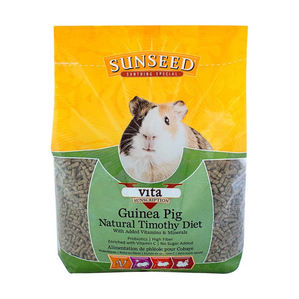 <body><p>Vita Sunscription Guinea Pig Natural Timothy Diet with Added Vitamins & Minerals is nutritionally fortified and made especially for Guinea Pigs. This formula has a high bioavailability of key nutrients and is fortified with long-lasting Vitamin C, Chelated Minerals and Omega Fatty Acids to help keep your pet healthy and happy.</p></body>