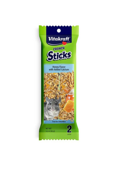 <body><p>Vitakraft Crunch Sticks are premium small animal treats and chinchilla enrichment toys that are as delicious as they are fun. Each Crunch Stick is baked three times on an all-natural wooden stick, giving your small pet hours to crunch munch and chew and supporting dental health for their always-growing teeth. These chinchilla treats are small animal toys that simulate the instinctive urge to forage for food, making your chilla feel like it's in its natural habitat. With its added vitamins and minerals, our Crunch Sticks are a great supplement to chinchilla food. Comes with a clip that makes these chinchilla cage accessories easy to use.</p><ul><li>Triple baked for extra crunch</li> <li>Encourages chewing to support dental health</li> <li>Long-lasting treat with a natural wood chew center</li> <li>Includes attached clip holder</li> <li>Fortified with vitamins and minerals</li></ul></body>