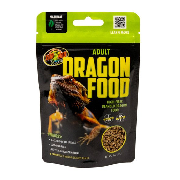 <body><p>Zoo Med's new Dragon Food makes feeding easy and allows a tailored diet for bearded dragons' age specific needs. The diet features bearded dragon favorites like clover and dandelion greens, with Miscanthus grass to provide important long-stem fiber. We included calcium-rich black soldier fly larvae and enticing mango fruit. Contains a source of live (viable) naturally occurring microorganisms. These probiotics help maintain digestive health. Made with NO artificial colors, flavors, preservatives, wheat or soy.</p><ul><li>Allows a tailored diet for bearded dragons' age specific needs</li> <li>Features bearded dragon favorites like clover and dandelion greens</li> <li>Miscanthus grass to provide important long-stem fiber</li> <li>Calcium-rich black soldier fly larvae and enticing mango fruit</li> <li>Contains a source of live (viable) naturally occurring microorganisms</li> <li>Probiotics help maintain digestive health</li> <li>Made with NO artificial colors, flavors, preservatives, wheat or soy</li></ul></body>