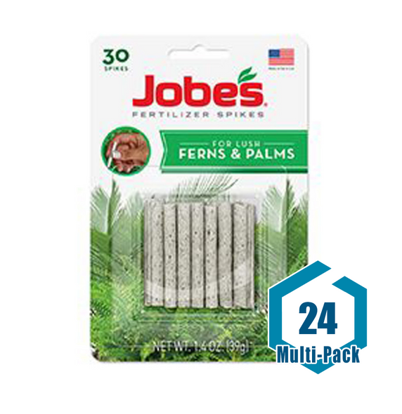 This is a multi-pack that includes 24 units of Jobe's Fern & Palm Tree Fertilizer Spikes 16-2-6 in a 30-pack format. These spikes are a convenient and efficient way to feed trees directly at their roots. <br/><br/>