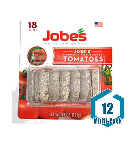 This is a multi-pack that includes 12 Jobe's Fertilizer Spikes Tomatoes 6-18-6 - 18 pk. The spikes provide nourishment to trees at the roots, ensuring they receive the nutrients they require. <br/><br/>