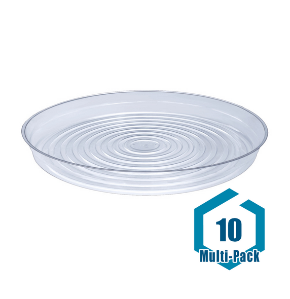 This item is a package bundle, which includes:<br/><body><p>Plant Saucer Dimensions: 16 Top Diameter x 1.75 Depth x 14.75 Diameter. Produced using the clearest recyclable plastic. Perfect for both indoor and outdoor use as they catch water overflow when watering plants.</p><ul><li>Air-flow bottom design does not trap moisture, dirt, etc. under saucer</li> <li>Saucers nest in half the space of competitors and de-nest easily</li> <li>Ribbed sidewall strengthens the sidewall, making it more rigid</li></ul></body>