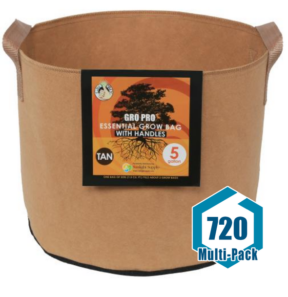 Gro Pro Essential Round Fabric Pot w/ Handles 5 Gallon - Tan: 720 pack
