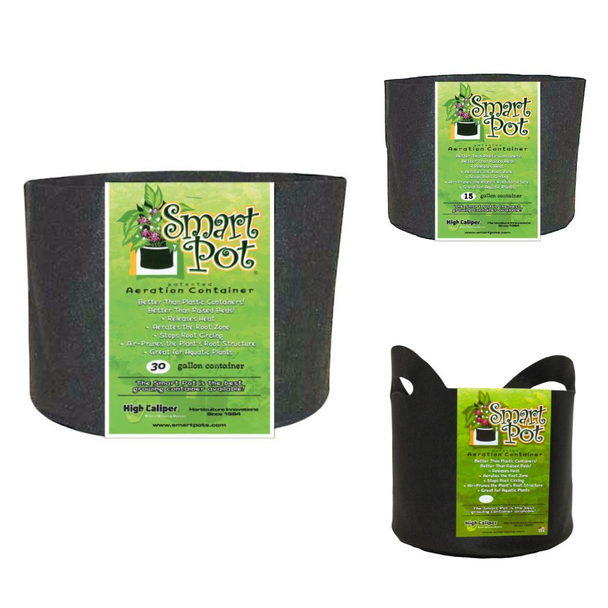 Smart Pot Black 30 Gallon bundled with Smart Pot Black 15 Gallon bundled with Smart Pot Black 10 Gallon w/ handles