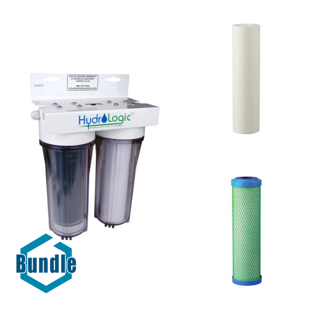 Hydro-Logic Small Boy w/ KDF85 Catalytic Carbon Filter bundled with Hydro-Logic Small Boy Sediment Filter - Poly Spun bundled with Hydrologic Green Carbon Filter for stealthRO Reverse Osmosis Filtration System