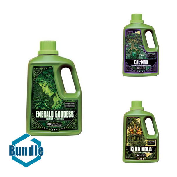 Emerald Harvest Emerald Goddess Gallon/3.8 Liter bundled with Emerald Harvest Cal-Mag Gallon/3.8 Liter bundled with Emerald Harvest King Kola Gallon/3.8 Liter