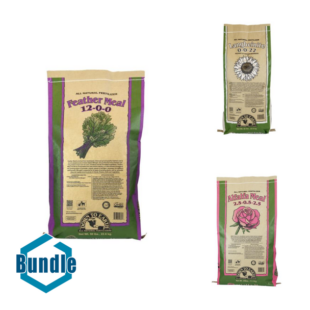 Down To Earth Feather Meal - 50 lb bundled with Down To Earth Langbeinite (Sul-Po-Mag) - 50 lb bundled with Down To Earth Alfalfa Meal - 25 lb