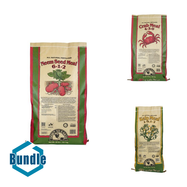 Down To Earth Neem Seed Meal - 40 lb bundled with Down To Earth Crab Meal - 40 lb bundled with Down To Earth Kelp Meal - 20 lb
