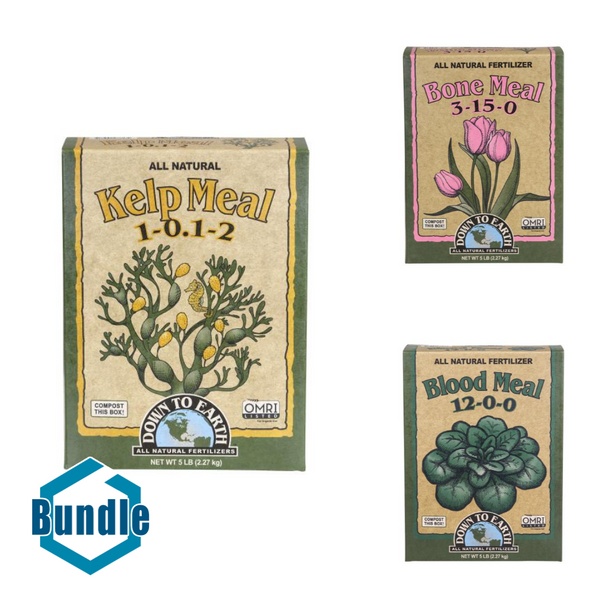 Down To Earth Kelp Meal - 5 lb bundled with Down To Earth Bone Meal - 5 lb bundled with Down To Earth Blood Meal - 5 lb