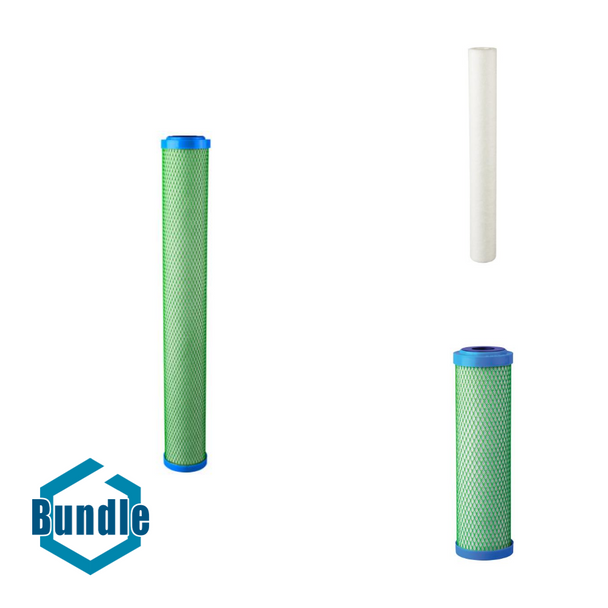 Hydro-Logic Tall Boy Green Coconut Carbon Filter bundled with Hydro-Logic Tall Boy Sediment Filter - Poly Spun bundled with Hydrologic Green Carbon Filter for stealthRO Reverse Osmosis Filtration System