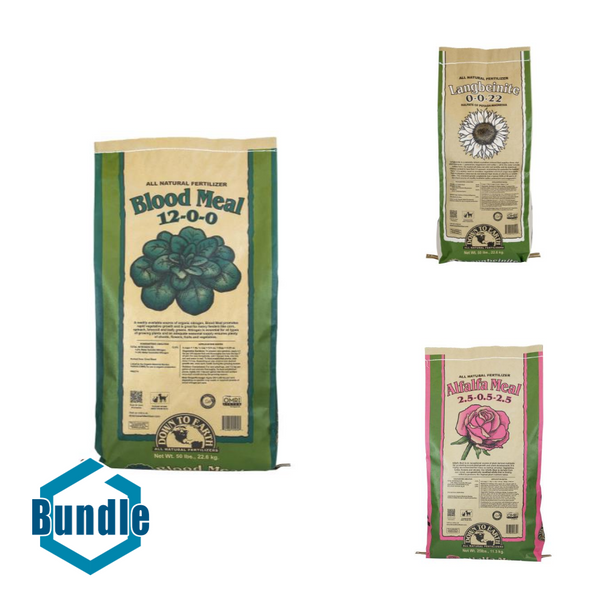 Down To Earth Blood Meal - 50 lb bundled with Down To Earth Langbeinite (Sul-Po-Mag) - 50 lb bundled with Down To Earth Alfalfa Meal - 25 lb