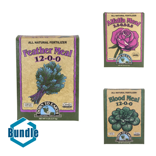 Down To Earth Feather Meal - 5 lb bundled with Down To Earth Alfalfa Meal - 5 lb bundled with Down To Earth Blood Meal - 5 lb