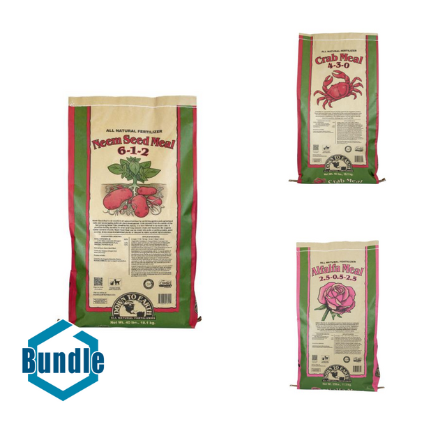Down To Earth Neem Seed Meal - 40 lb bundled with Down To Earth Crab Meal - 40 lb bundled with Down To Earth Alfalfa Meal - 25 lb