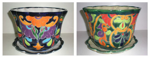 Talavera Pot with Saucer - MD, 8 in - 0402