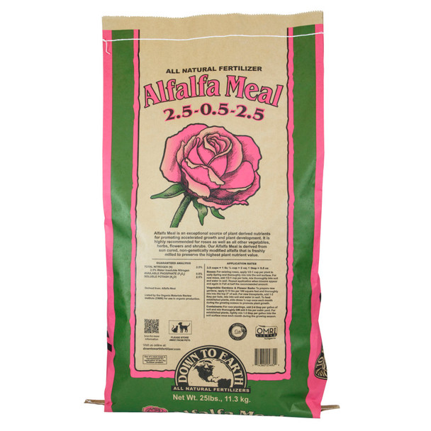 Down To Earth Alfalfa Meal Natural Fertilizer 2.5-.05-2.5 OMRI - 25 lb