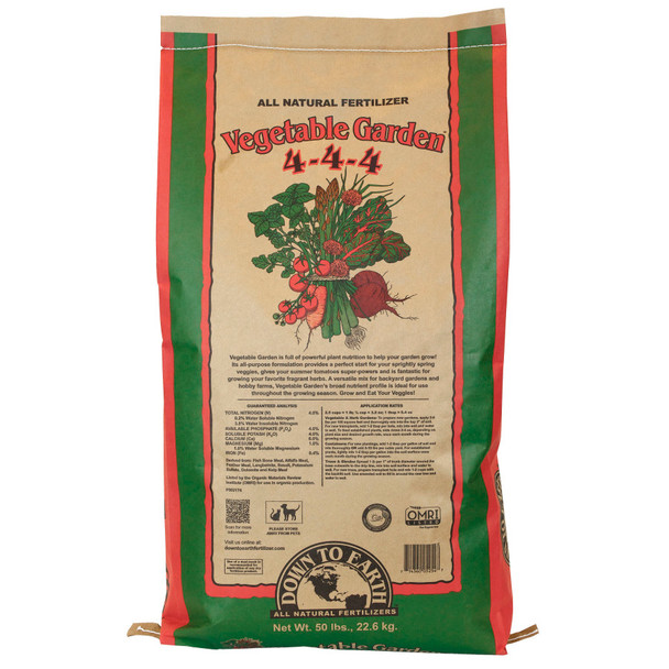 Down To Earth Vegetable Garden Natural Fertilizer 4-4-4 - 50 lb