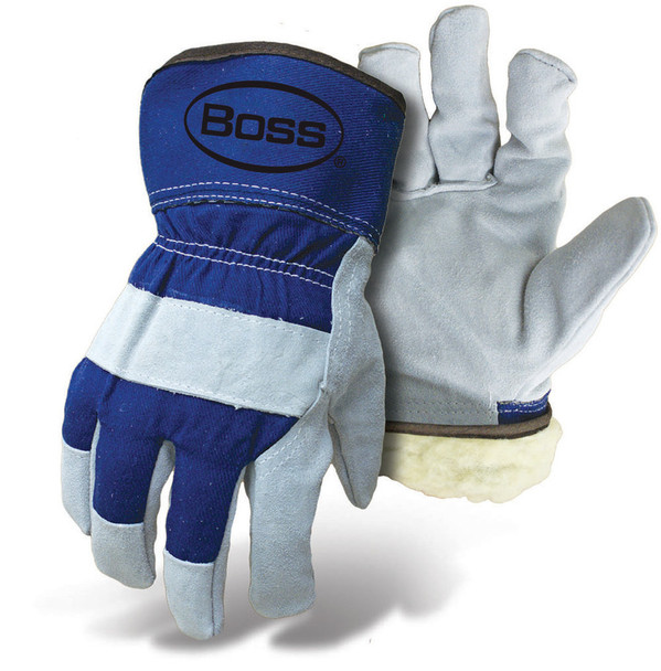 Boss Pile Insulated Split Cowhide Leather Palm Glove Blue Large