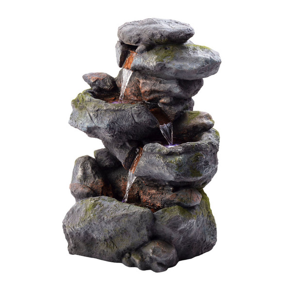 Alpine 3 Tiered Rock Waterfall Fountain with LED Lights