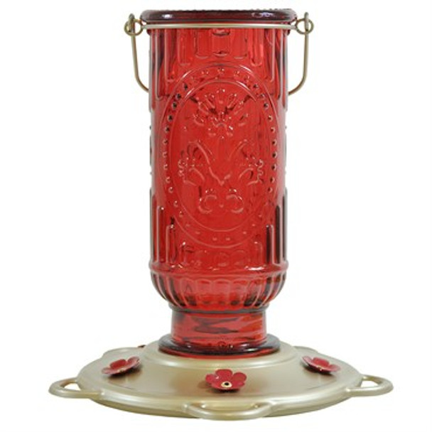 Classic Red Vintage Glass Hummingbird Feeder 5 Ports 20oz