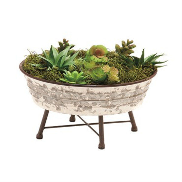 Deer Park Ironworks Large Succulent Planter Silver/White - 12in x 6in