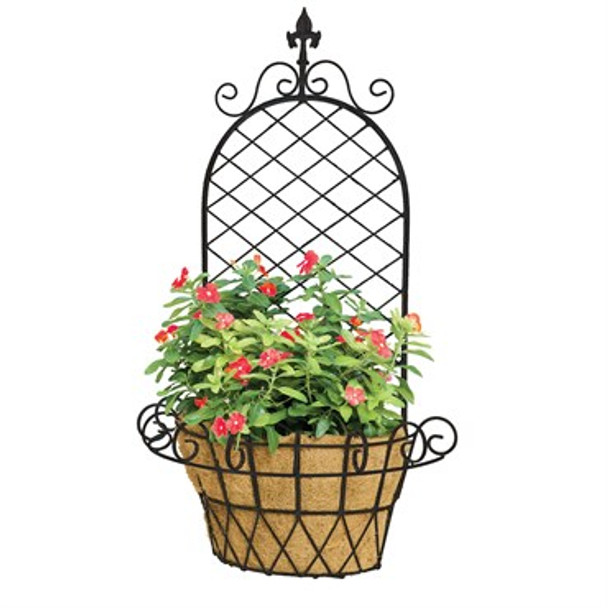 Deer Park Ironworks Finial X Wall Basket with Coco Liner Black - 22in L x 11in W x 37in H