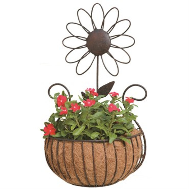Deer Park Ironworks Daisy Wall Basket with Coco Liner Natural Patina - 15in L x 9in W x 25in H