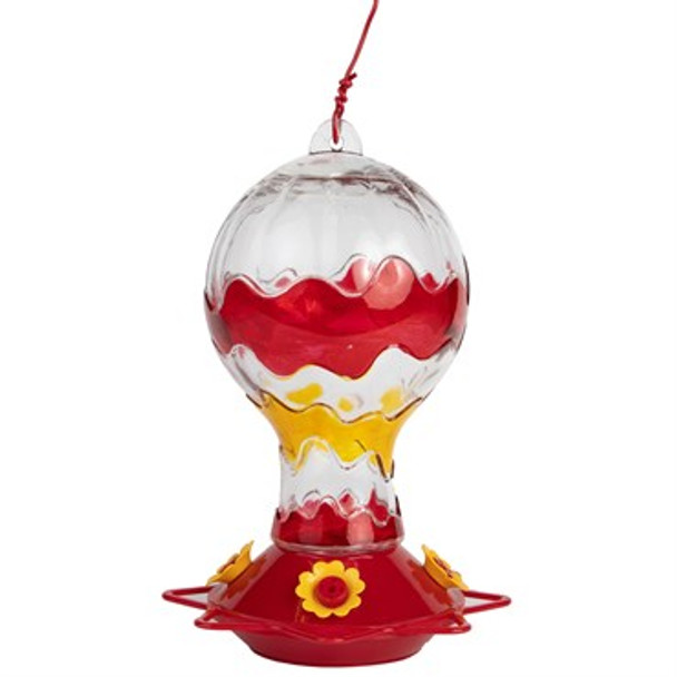 Friends of Flight Red and Yellow Balloon Glass Hummingbird Feeder 36oz Capacity