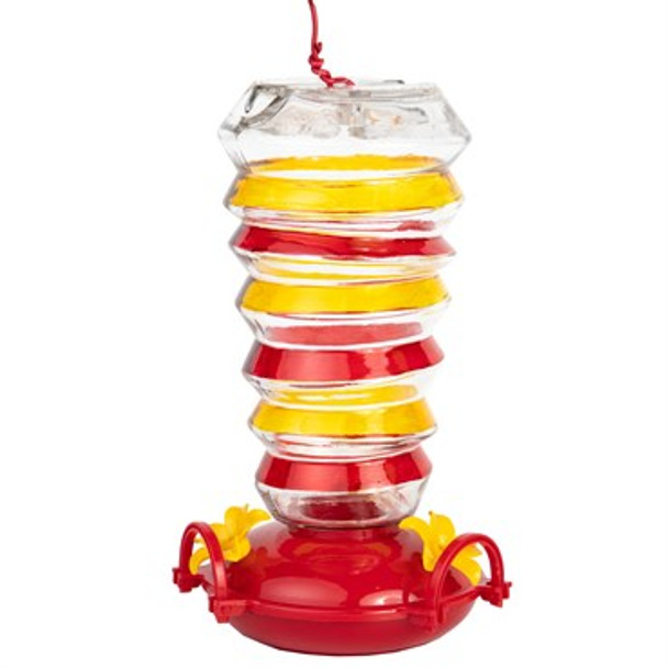 Friends of Flight Red and Yellow Glass Striped Hummingbird Feeder 26oz Capacity