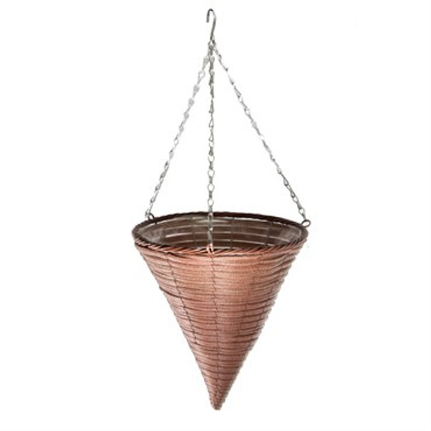 Gardener Select Woven Plastic Rattan Hanging Basket Cone  Woven Rust / 12in Diam x 13.8in H
