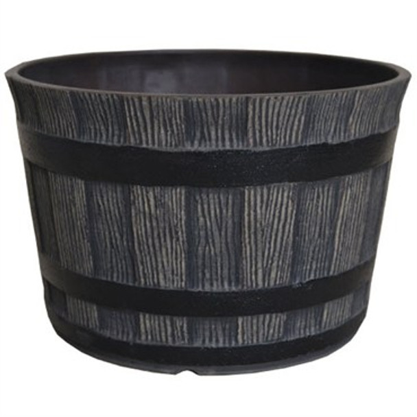Gardener Select Whiskey Barrel Planter Barn Wood Gray with Black Bands - 12in Diam x 8.5in H