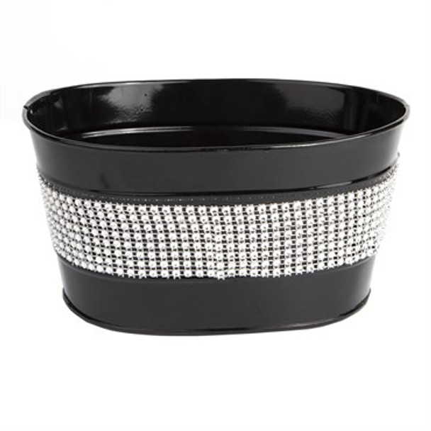 Gardener Select Zinc Oval Planter with Band Black with White Pattern Band - 7.5in L x 5.5in W x 3.9in H