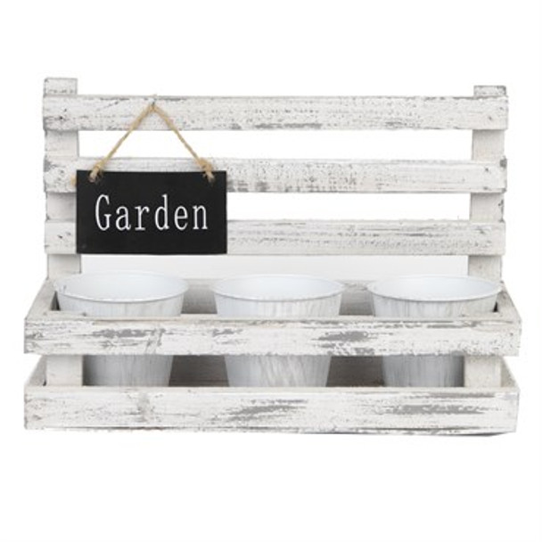 Gardener Select Wooden Planter Rack with Pots White Wood - 9.8in L x 4.1in W x 6.7in H
