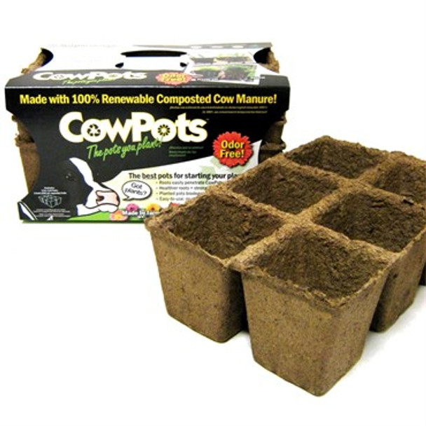 CowPots 3 Six Cell - 12pk / 9.25in L x 6in W x 3in H / Each Cell is 2.125in x 2.125in at the Base