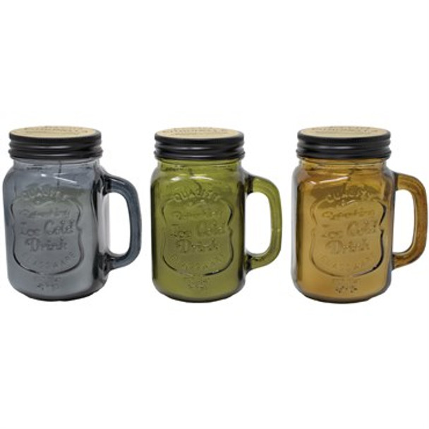 Patio Essentials Citronella Glass Mason Jars Medium - Assorted Colors - 10oz