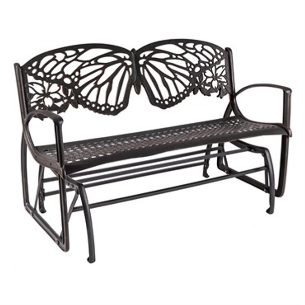 Painted Sky Glider Bench Butterfly Iron 50.25in W x 32.5in H x 25in D