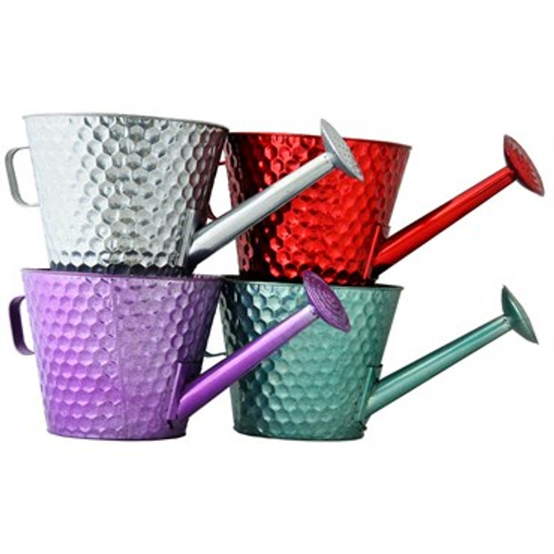 Very Cool Stuff Watering Can Planter Embossed Collection: Silver, Red, Purple & Teal - 10in Diam