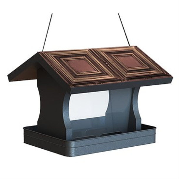 Woodlink Modern Farmhouse Vintage Wood with Tin Roof Hopper Feeder Brown - 11.25in W x 12.5in D x 9.9in H