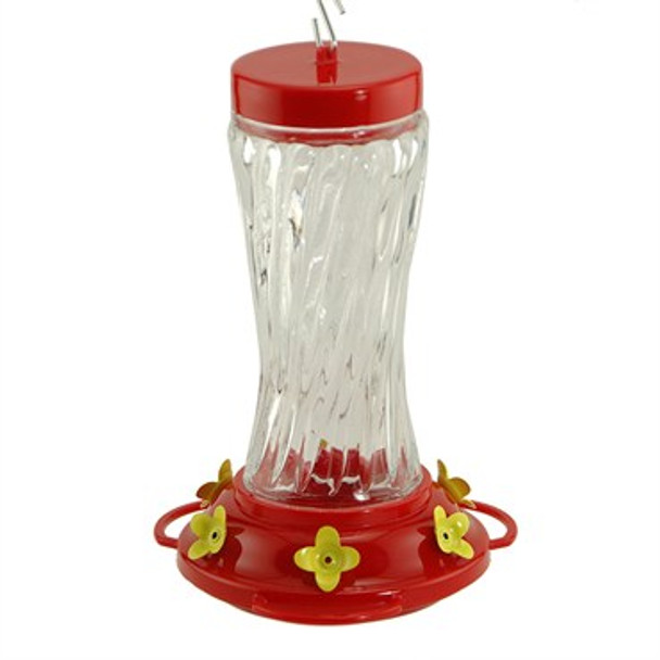 Audubon Swirl Glass Hummingbird Feeder 16oz Capacity - 6in Diam x 9.4in H