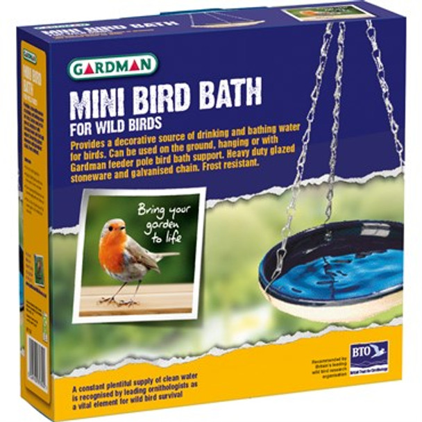 World Source Partners Glazed Hanging Mini Bird Bath 8in Diam - Blue Glazed Ceramic