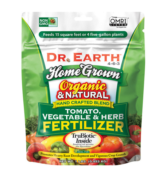 Dr. Earth Home Grown Premium Tomato, Vegetable & Herb Fertilizer 4-6-3 - 1 lb
