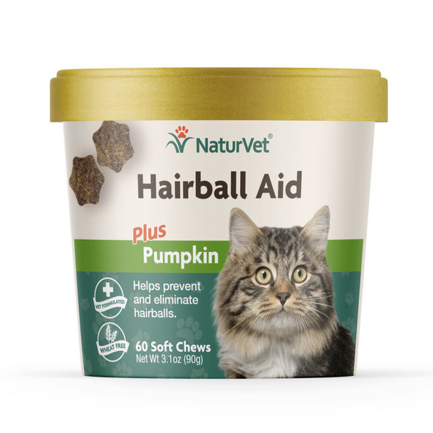 NaturVet Hairball Aid Plus Pumpkin Cat Soft Chew - 60 ct