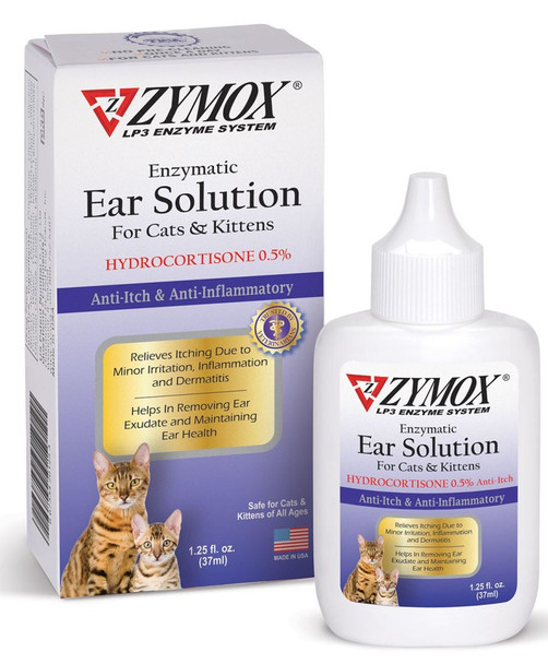 Zymox Enzymatic Ear Solution 0.5% Hydrocortisone for Cats & Kittens - 1.25 oz